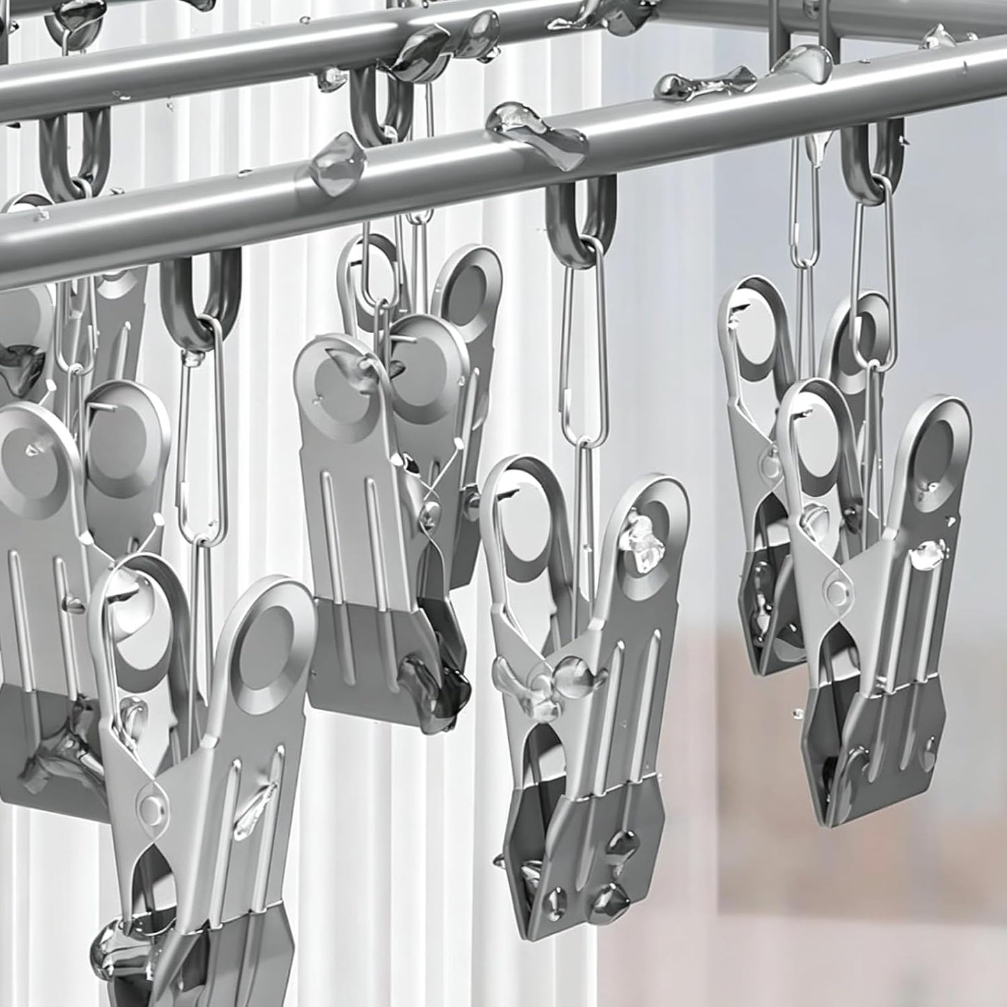 Drying Rack for Sock, Stainless Steel Sock Drying Rack with 23 Clips, Swivel Hook Windproof Hanger for Sock, Laundry, Hat, Scarf, Bras, Towel, Underwear, Pants, Gloves (White)
