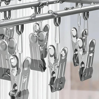 Drying Rack for Sock, Stainless Steel Sock Drying Rack with 23 Clips, Swivel Hook Windproof Hanger for Sock, Laundry, Hat, Scarf, Bras, Towel, Underwear, Pants, Gloves (White)