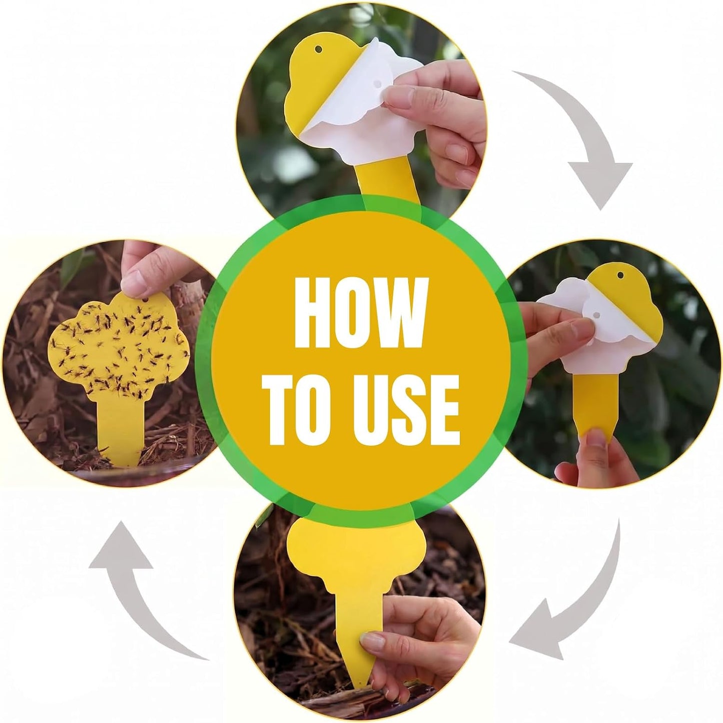 100 Pack Yellow & Green Sticky Gnat Traps for Plants - Fungus Gnat Killer, Fruit Fly Traps for Indoors, Gnat Sticky Traps for Plants, Family Friendly Design, Flower + Cloud Shapes