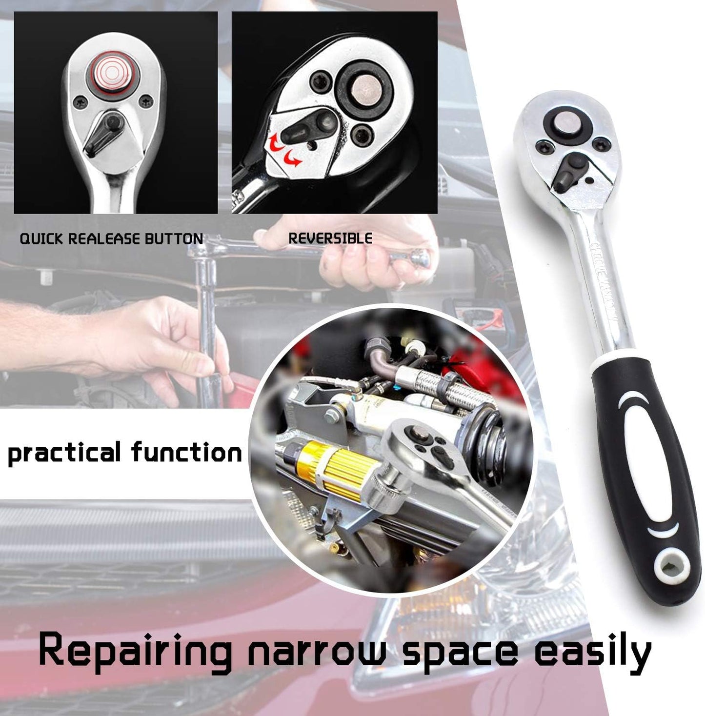 46PCS 1/4 inch Drive Socket Set,Metric Ratchet Wrench Set with 4-14mm CR-V Sockets,S2 Bits,Extension Bars,Mechanic Tool Kits for Household Auto Repair