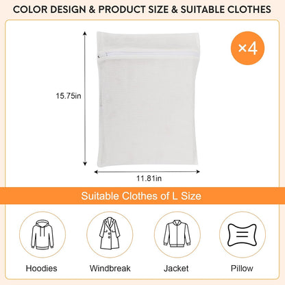 4-Piece Pink Medium Durable Organic Cotton Mesh Laundry Bags with Sturdy Zippers and Breathable Mesh are Delicate Laundry Bags for Underwear, Clothes, Pants and Socks