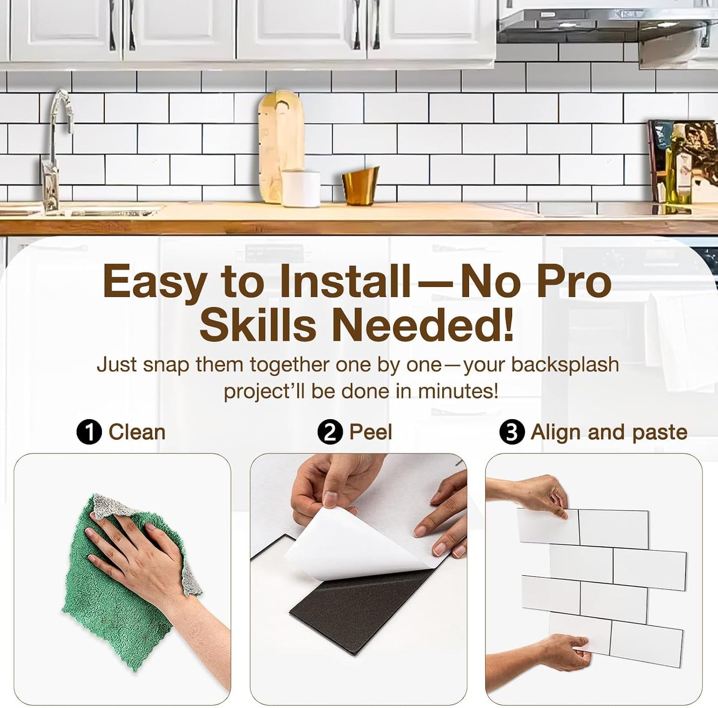 Havenly Peel and Stick Backsplash Tile for Kitchen & Bathroom Walls (White, 10 Tiles - 9.7 sq. ft. (0.9 m²))