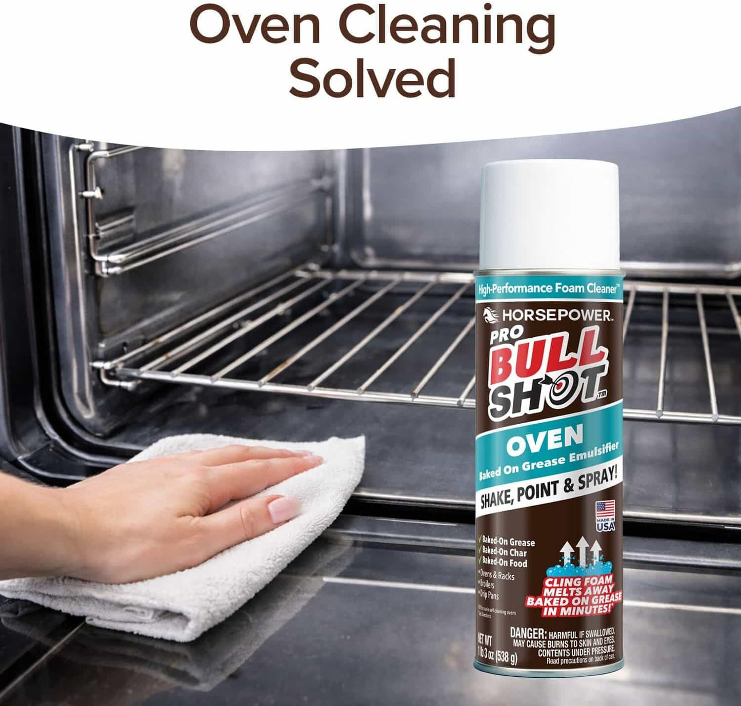 Bull Shot Oven Pro, AS SEEN ON TV, Cling Foam Melts Away Baked-On Grease, Char & Food In Minutes, Professional Strength, Shake, Point & Spray, Made in the USA, Ovens, Racks, Drip Pans & Broilers