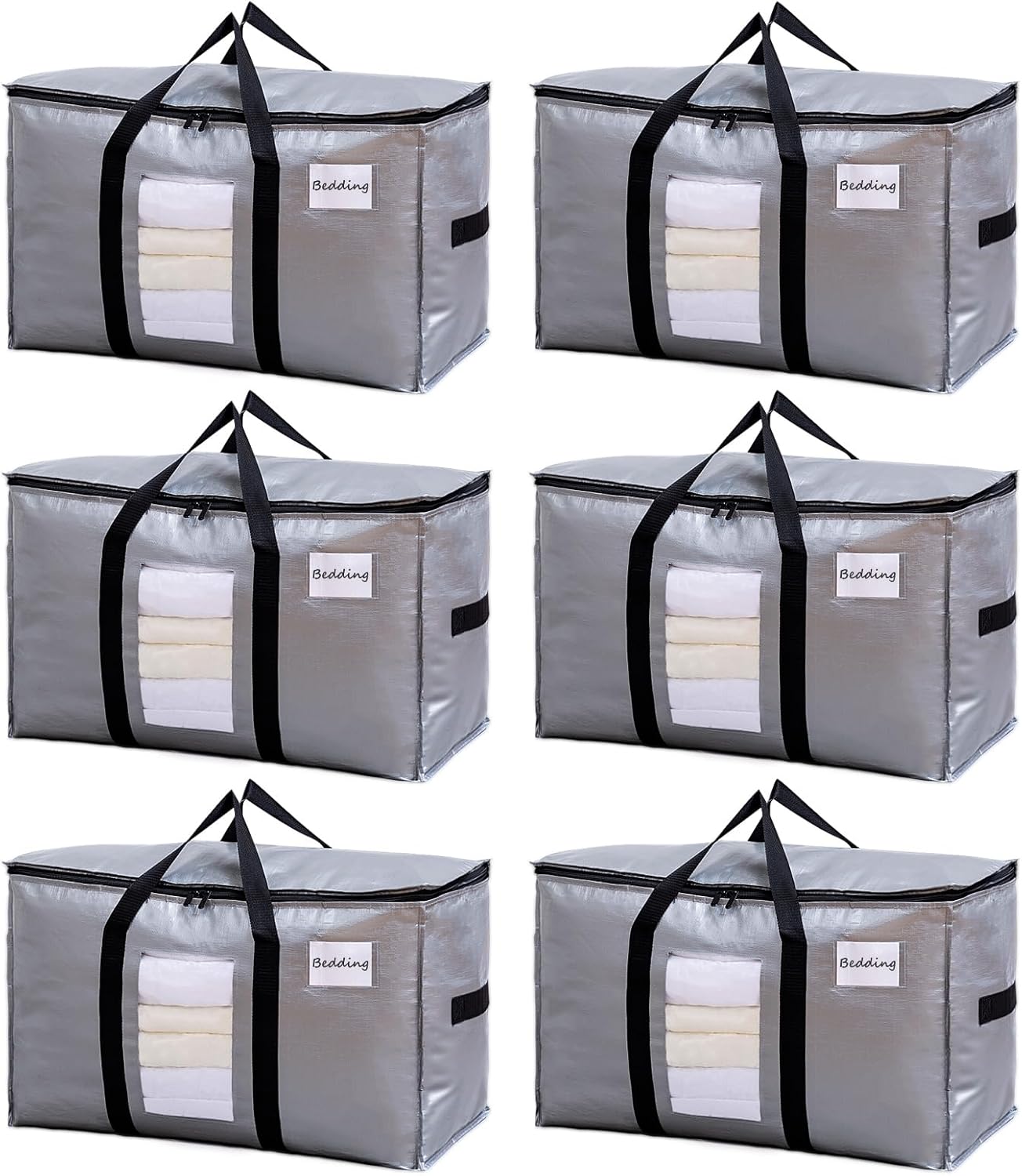 TAILI Extra Large Moving Bags, 4 Pack Blue Heavy Duty Totes For Storage with Visible Window, Wrap Around Handles, Storage Bags for Space Saving, Alternative to Moving Boxes