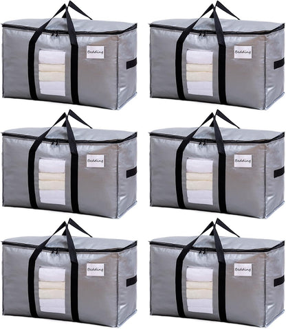 TAILI Extra Large Moving Bags, 4 Pack Blue Heavy Duty Totes For Storage with Visible Window, Wrap Around Handles, Storage Bags for Space Saving, Alternative to Moving Boxes
