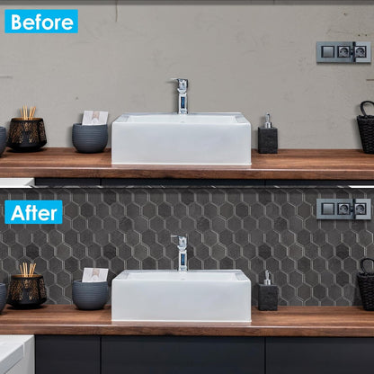 10-Sheet Hexagon Peel and Stick Backsplash for Kitchen, New Upgrade Premium Extra Thicker Design 3D Self Adhesive Wall Tiles, Large Stick on Tiles for Kitchen and Bathroom (12" x 12")