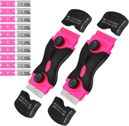 Razor Blade Scraper Tool Kit - 2Pack Razor Scrapers & 20Pcs Extra Blades | Plastic Paint Scraper Tool, Razor Scraper Tool for Glass Top Stove, Paint Scrappers for Cleaning Window, Cooktop, Oven, Floor