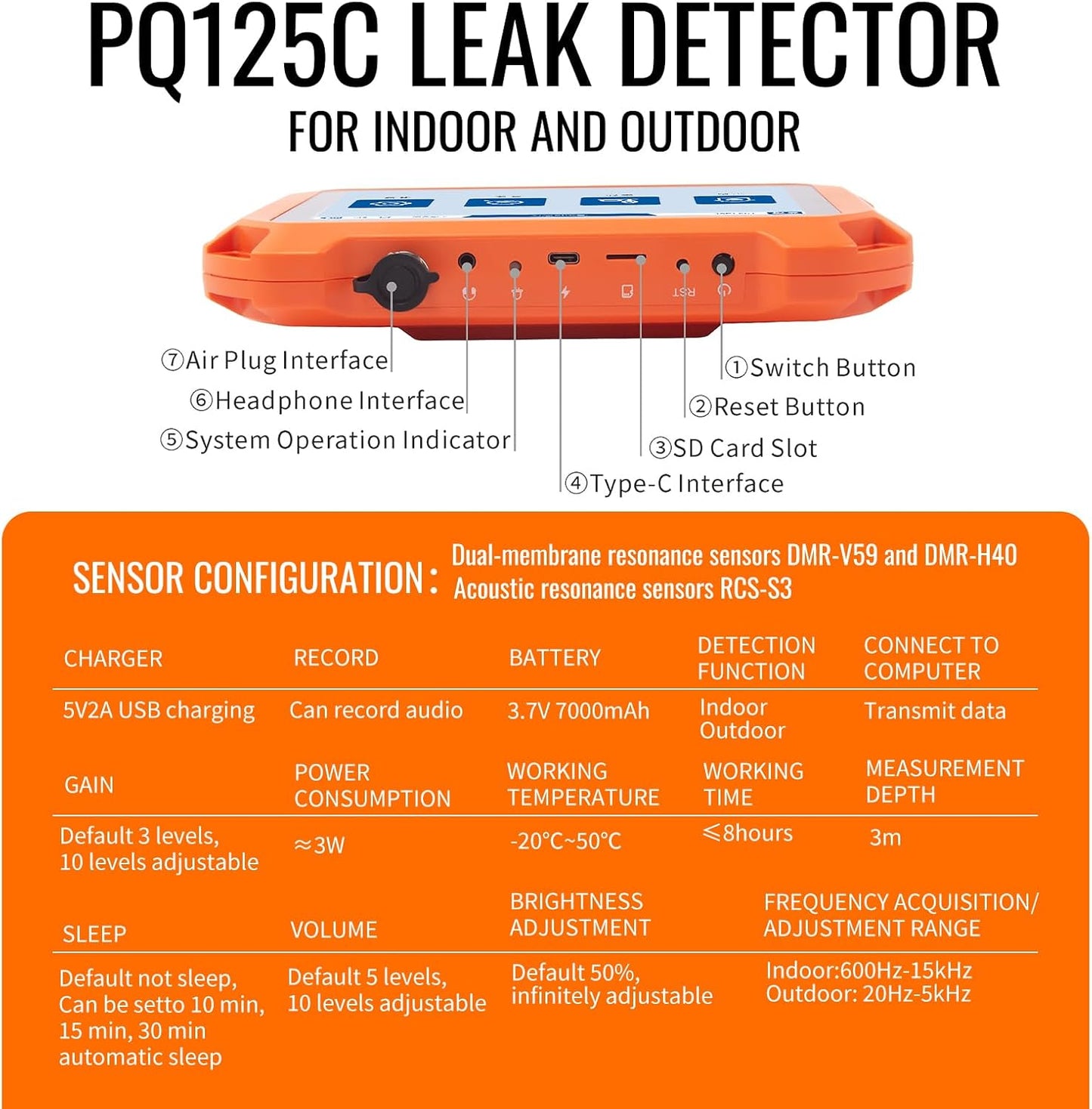 Underground Water Leak Detectors for Home PQ125A Wall Pipe Water Leakage Detection with Touchscreen Earphone and Carrying Case Multi Sensor Acoustic Pipeline Sound Intensifier