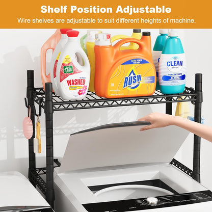 ULIFHOME U16 Upgraded Washer Dryer Stacking Rack for Narrow Laundry Room and Bathroom, Metal Over Washer and Dryer Storage Shelves for Saving Space, 29.5" W x 23.6" D x 53.1" H, Black