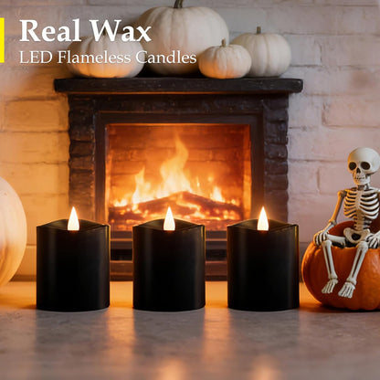 3"x4" Flickering Flameless Battery Candles with Timer, White Realistic LED Pillar Candles, Set of 2 Large Remote-Operated Candles for Home Indoor/Outdoor & Holiday Decor
