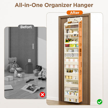 6 Tiers Over The Door Organizer, Heavy Duty Hanging Organizer Storage with Large Capacity Pockets, Behind Door Storage Hanging Shelves for Closet Wall Bathroom Bedroom Nursery Pantry, 1 Pack Grey