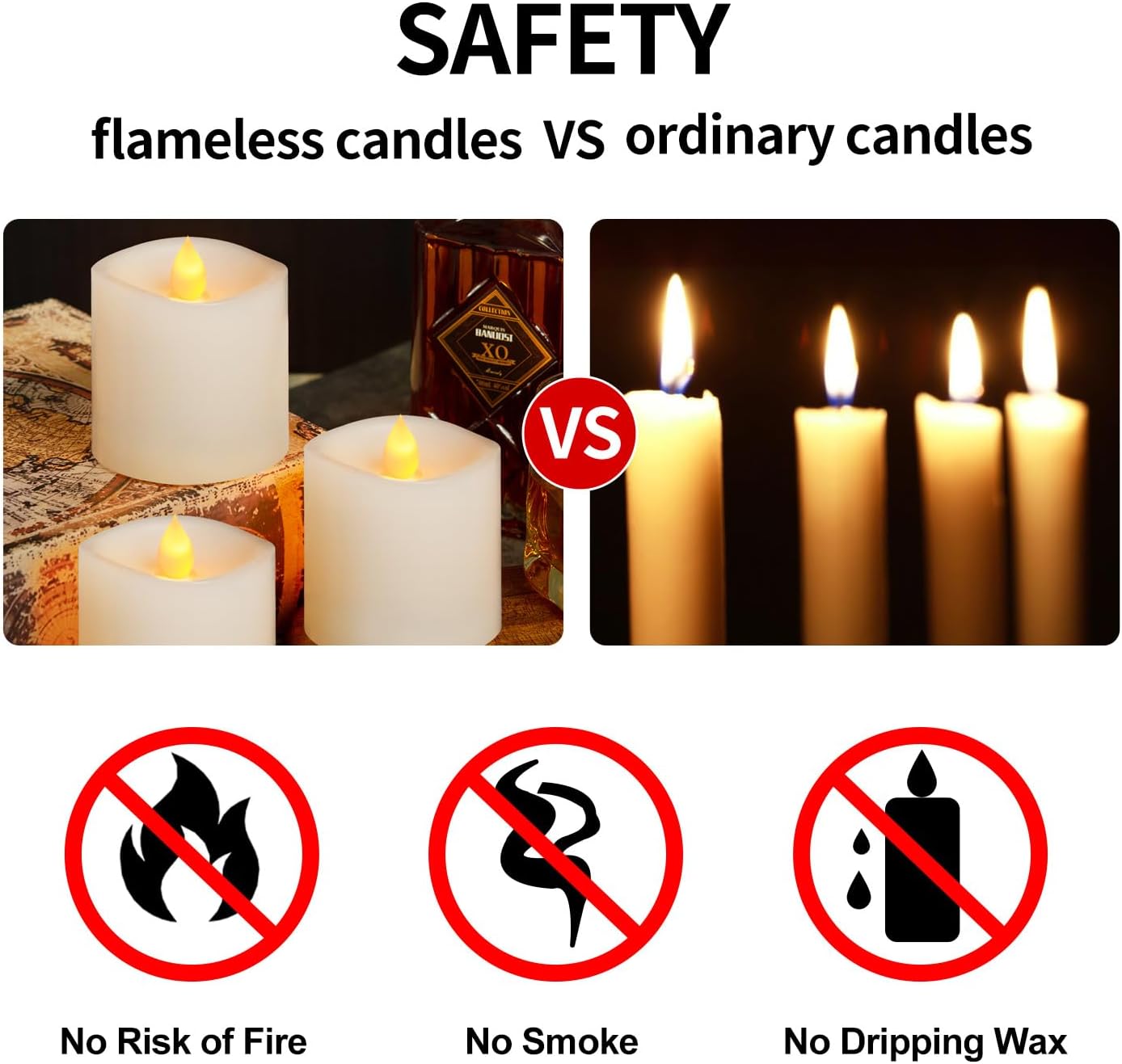 3x3 Flickering Flameless Candles Set of 2, 2AA Battery Life 600 Hours Battery Candles Flickering with Timer,3 inch Flameless Candles with Remote for Indoor/Outdoor, Ivory