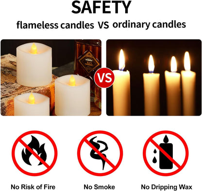 3x3 Flickering Flameless Candles Set of 2, 2AA Battery Life 600 Hours Battery Candles Flickering with Timer,3 inch Flameless Candles with Remote for Indoor/Outdoor, Ivory
