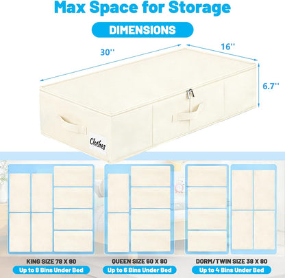 Under Bed Storage Container Bins 2 Pack, Low Profile Foldable Underbed Clothes Storage Organizer W/ Ultra Thick Fabric and Sturdy Bottom/Sides, Dual Zipper Storage Box for Dorm and Home 30x16x6.7"