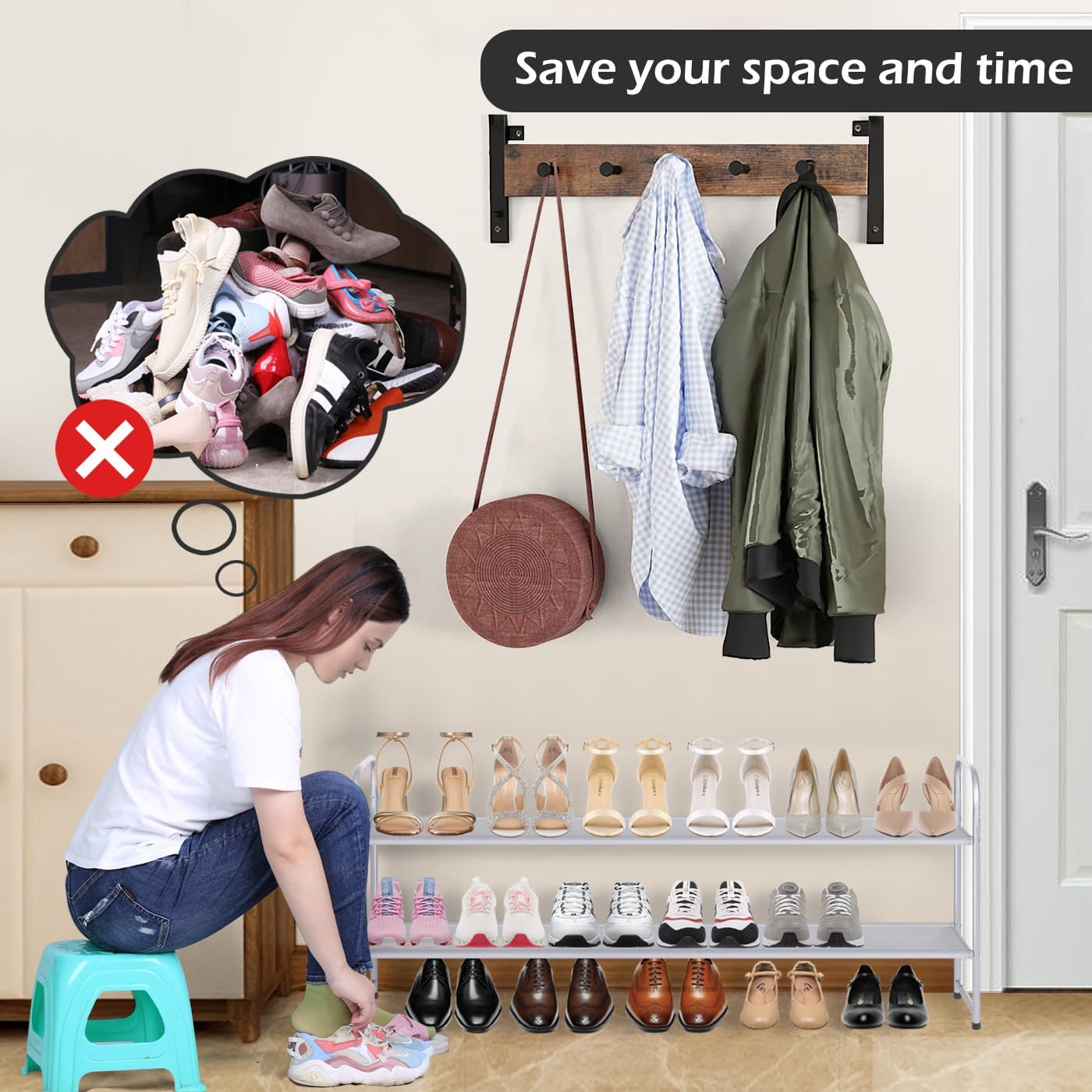 MISSLO 3-Tier Long Shoe Rack for Closet Shoe Organizer for Closet Floor Entryway Storage Stackable Wide Shoe Shelf Stores 24 Pairs of Men Sneakers, Black