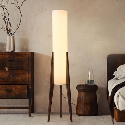 Wabi-sabi 50" Wooden Tripod Floor Lamp Linen Floor Lamp Paper Lantern Inspired Fabric Standing Lamp With E26 3-Color Temperatures Solid Wood Tall Light For Living Room Bedroom (Includes Bulb)
