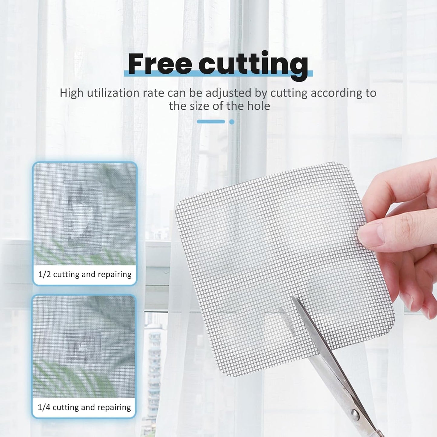 Screen Patch Repair Kit 250Pcs Waterproof Sticky Window Screen Tape Mesh for Door and Window Repair, Freely Cut Weep Hole Covers for Home