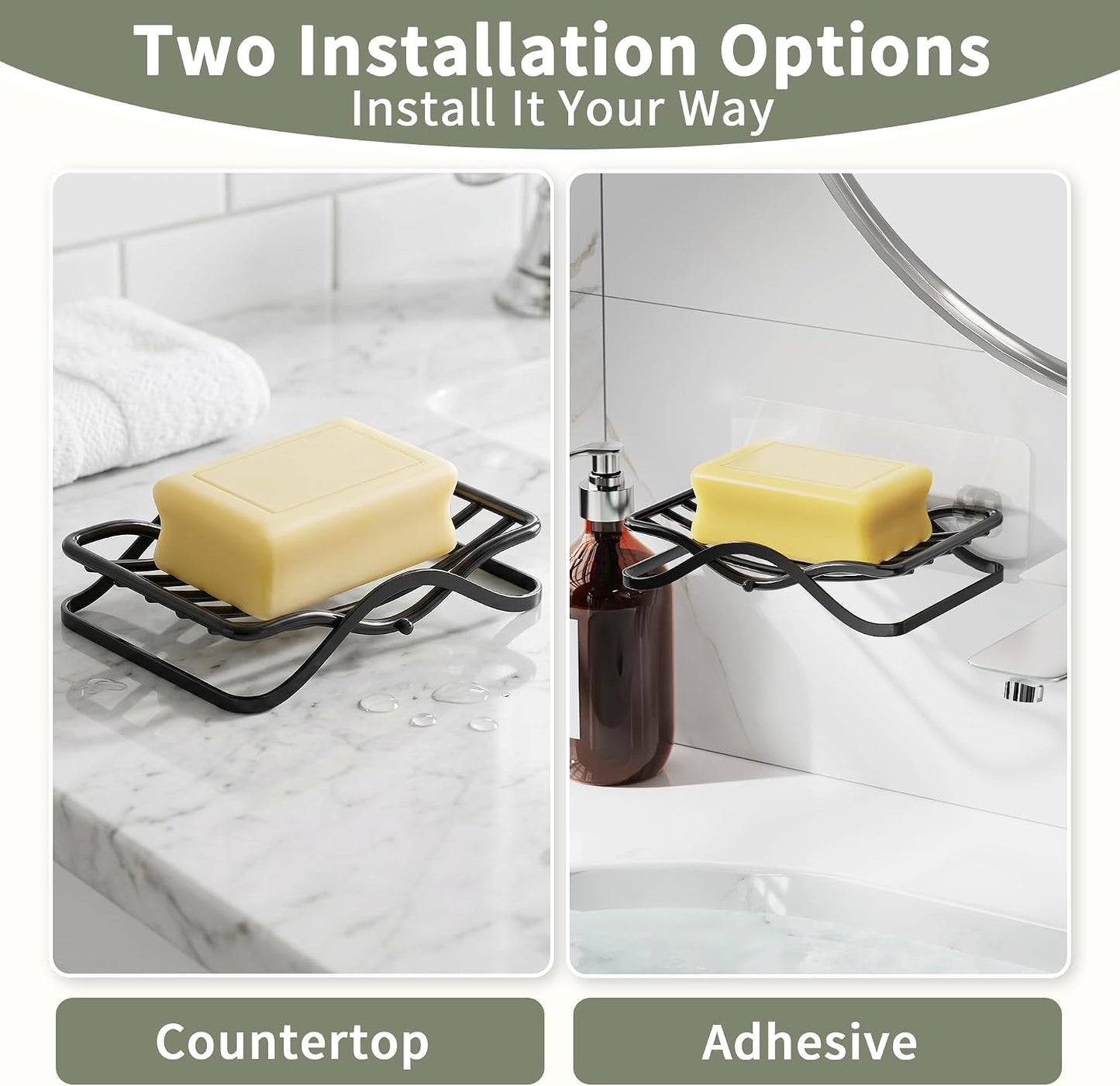 KEGII Self Draining Bar Soap Dish Holder for Shower | Self Adhesive & Free Standing, Stainless Steel, Sponge Holder, For Bathroom, Bathtub, Kitchen Sink