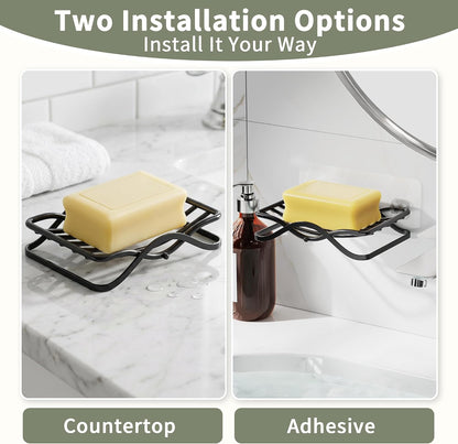 KEGII Self Draining Bar Soap Dish Holder for Shower | Self Adhesive & Free Standing, Stainless Steel, Sponge Holder, For Bathroom, Bathtub, Kitchen Sink