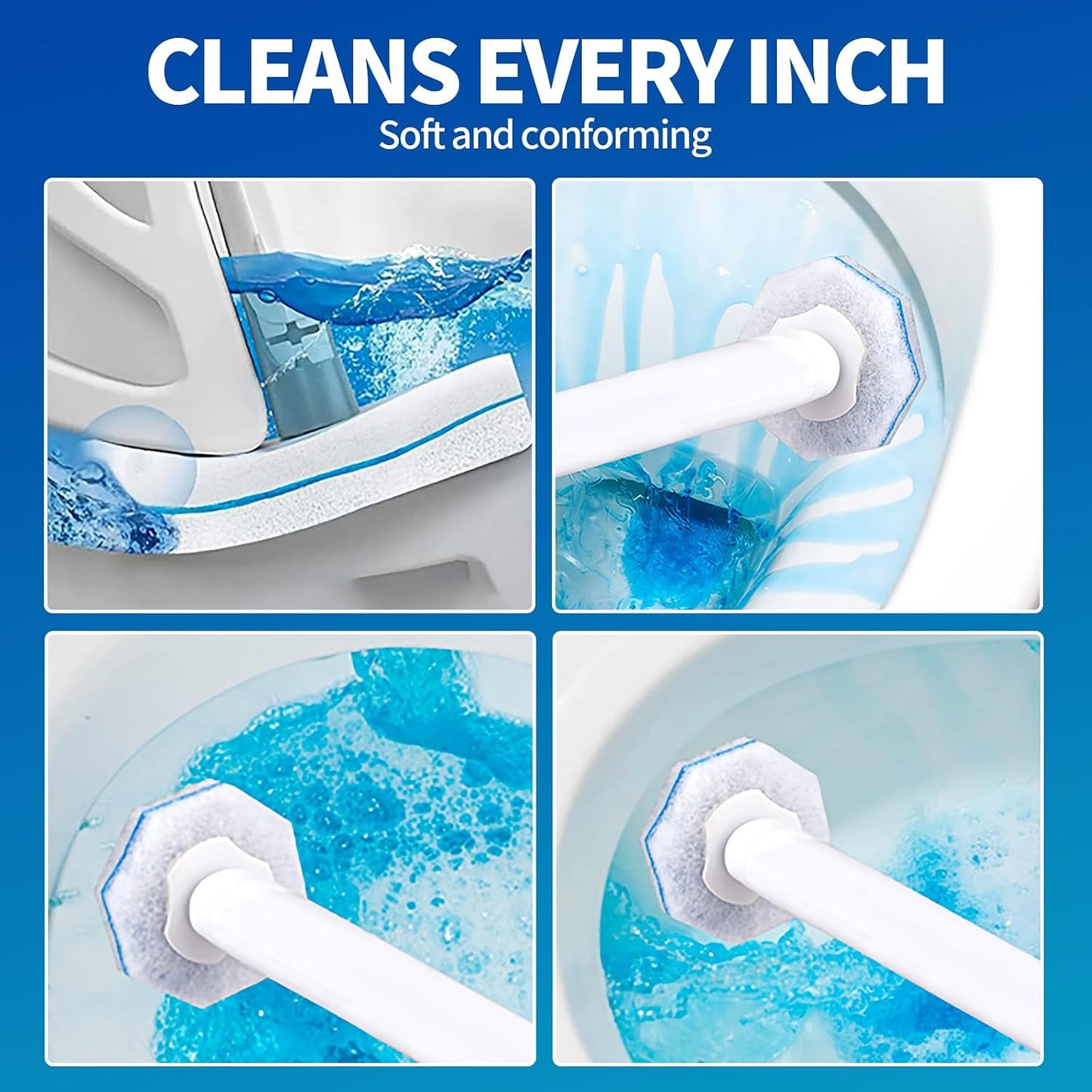30 Count Disposable Toilet Brush Heads, Toilet Bowl Wand Refills for Clorox Toilet Cleaning, toilet scrubber refill，disposable toilet brush headrefills，Toilet Cleaning Sponges Heads for Bathtub, Floor