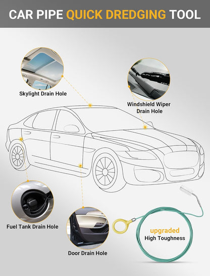Upgraded Auto Sunroof Drain Cleaning Tool, 120 Inch Long Flexible Drain Brush Pipe Cleaners for Car, Slim Drain Dredging Tool Tube Cleaning Brush Perfect for Car Sunroof, Windshield Wiper Drain Hole