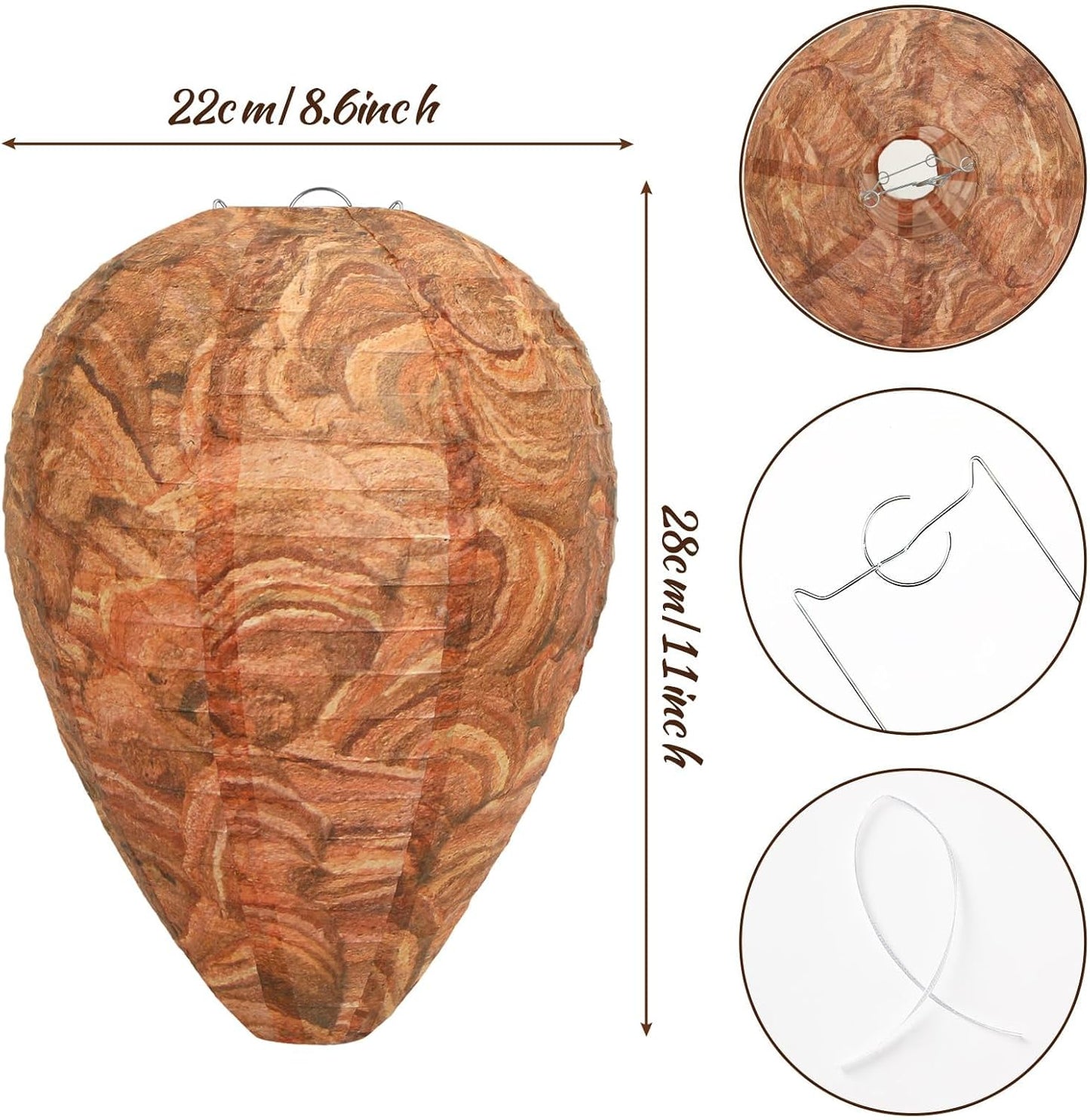 DECYOOL 6 Pack Paper Fake Wasp Nests Decoys for Yellow Jackets and Wasps | ﻿ Oversized Paper Build, Eaves/Garbage/Pool Areas, Territorial Hive Mimicry, Hanging Design,Easy Mount
