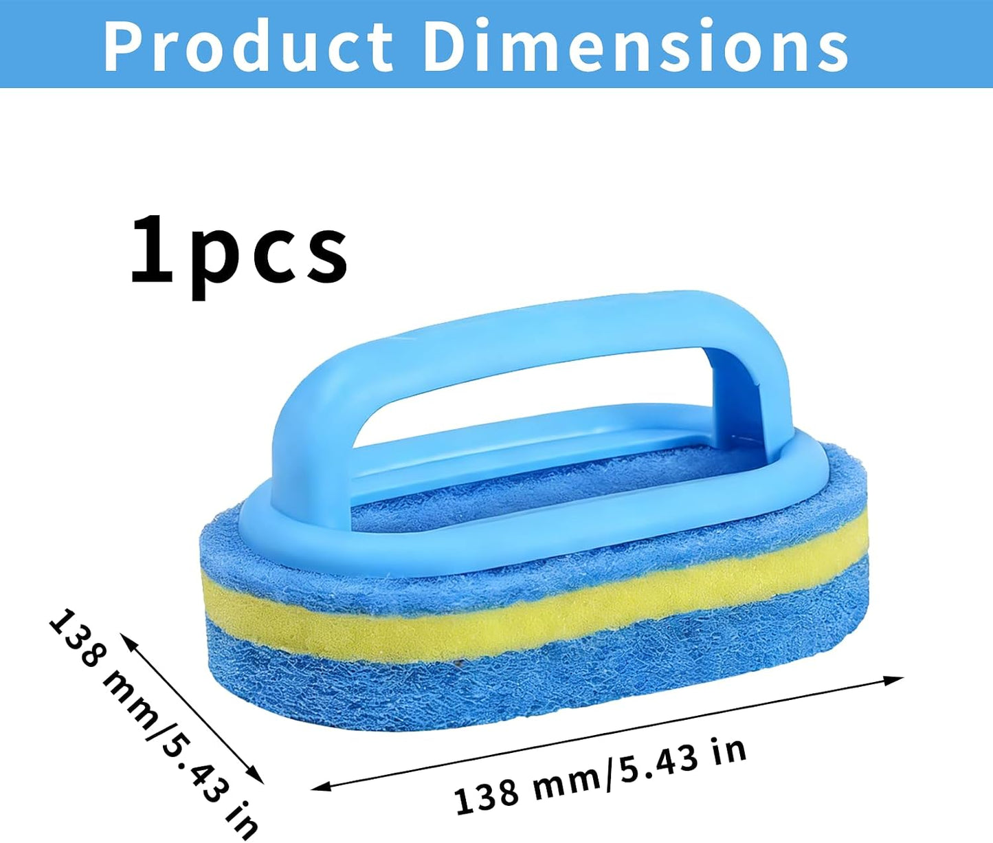 Shower Scrubber with Handle - Bathroom Cleaning Sponge Brush for Bathtub, Tile, Toilet & Kitchen Sink - Heavy Duty Scrub Pad, Ergonomic Grip, Blue (1 Pack)