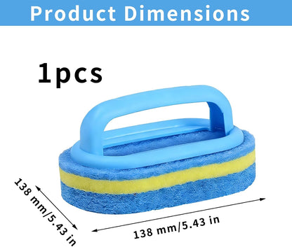 Shower Scrubber with Handle - Bathroom Cleaning Sponge Brush for Bathtub, Tile, Toilet & Kitchen Sink - Heavy Duty Scrub Pad, Ergonomic Grip, Blue (1 Pack)