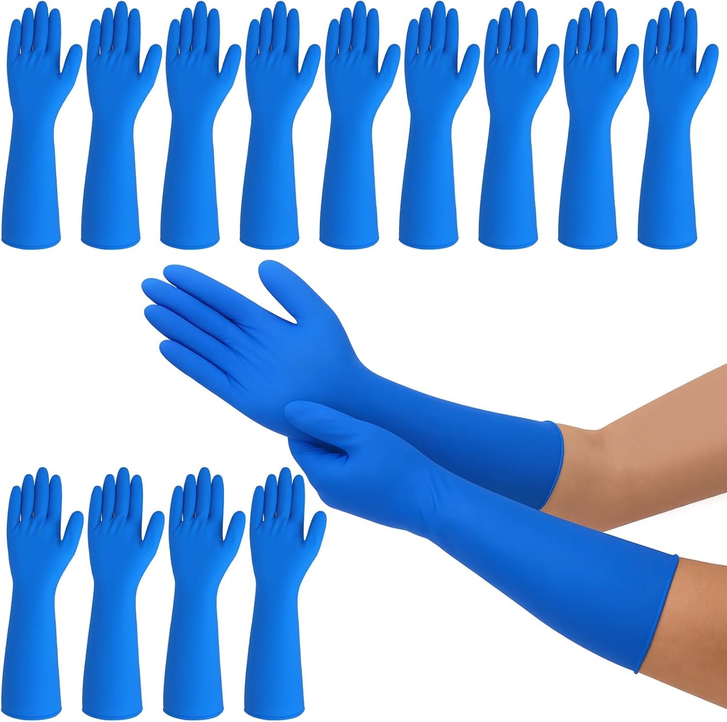 50 Counts 16" Long Disposable Nitrile Gloves Latex Free Dishwashing Gloves Waterproof for Household Clean Gardening(Blue,L)