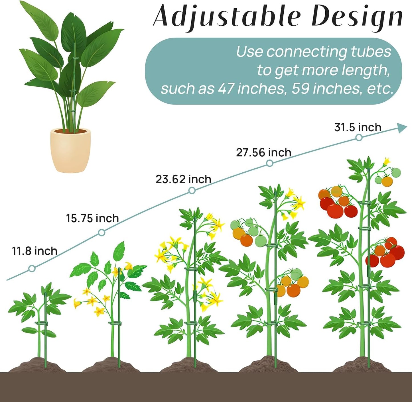 20 Pcs Plant Support Stakes, Indoor Plant Stakes Adjustable Length, Garden Sticks for Indoor Outdoor Plants, Plant Poles with with Rings Clip for Potted Plants Tomato Monstera Orchid