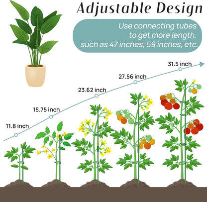 20 Pcs Plant Support Stakes, Indoor Plant Stakes Adjustable Length, Garden Sticks for Indoor Outdoor Plants, Plant Poles with with Rings Clip for Potted Plants Tomato Monstera Orchid