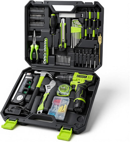 Cordless Drill Tool Set: 12V Power Drill Tool Kit with Battery & Charger, 25+1 Torque Setting, Portable Household Basic Drills Case for Men & Women, 2-Speed Electric Drill Set, 142 Piece, Green
