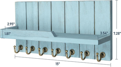 Rebee Vision Decorative Key Holder Wall Mount - Rustic Key Holder for Wall with Shelf and Mail Organizer for Living Room Decor - Home Essentials for Home Improvement (Brown, 3.54" x 10" x 7.28")