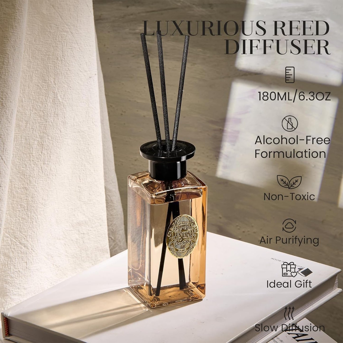 M&SENSE 6.3 oz Large Reed Diffuser Set | Lime+Basil Scent Oil Diffuser with Sticks | Hotel Collection Non-Toxic Home Fragrance |for Bedroom Bathroom Living Room - Colors B