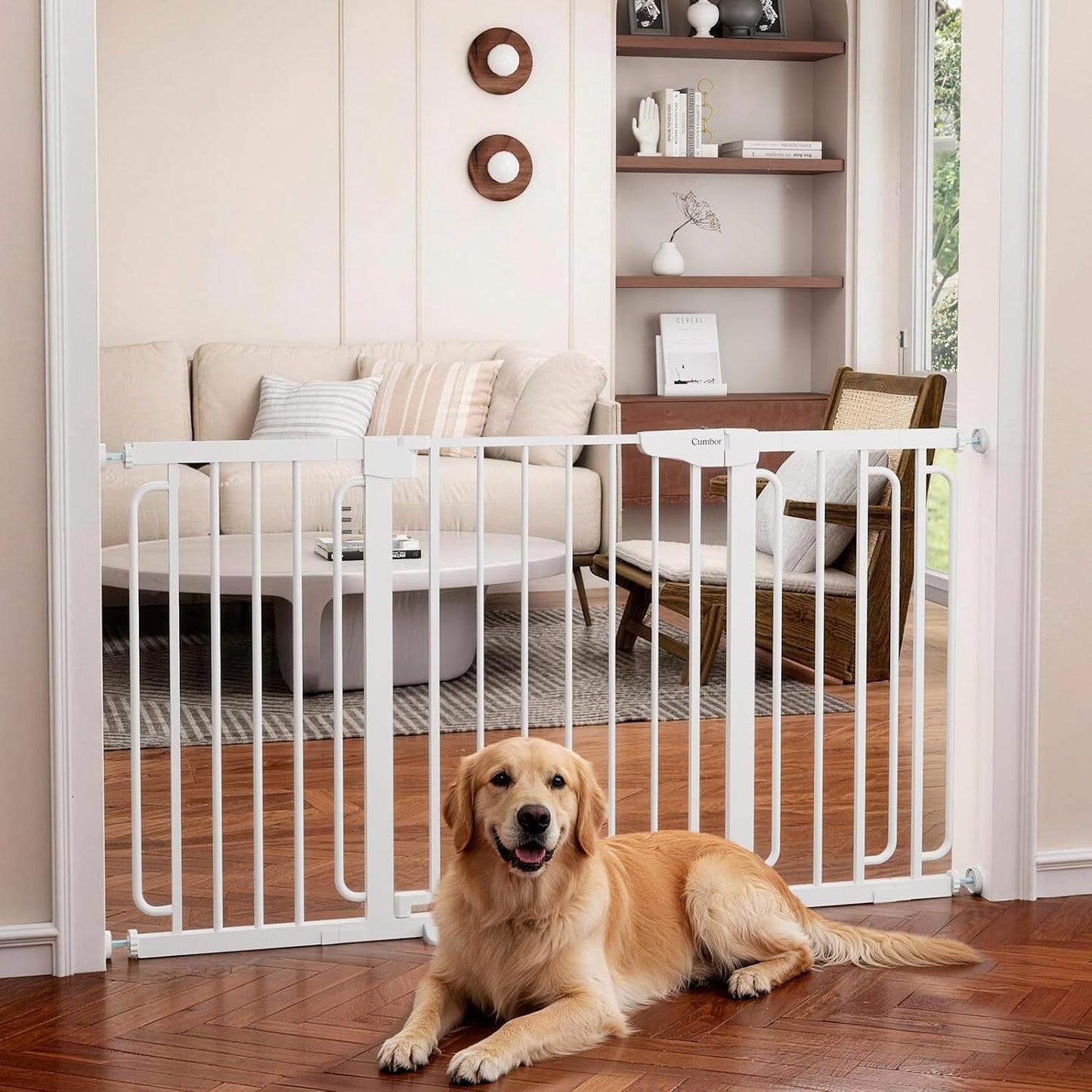 Cumbor 30-46" Baby Gate for Stairs, Mom's Choice Awards Winner-Auto Close Dog Gate for The House, Gifts for Mom, Easy Install Pressure Mounted Pet Gates for Doorways, Black