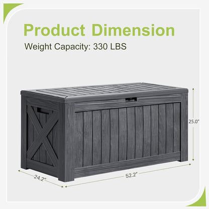 Greesum 120 Gallon Deck Box, Resin Outdoor Storage Container for Patio Furniture, Garden Tools, Pool Accessories, Weatherproof, Lockable, Black