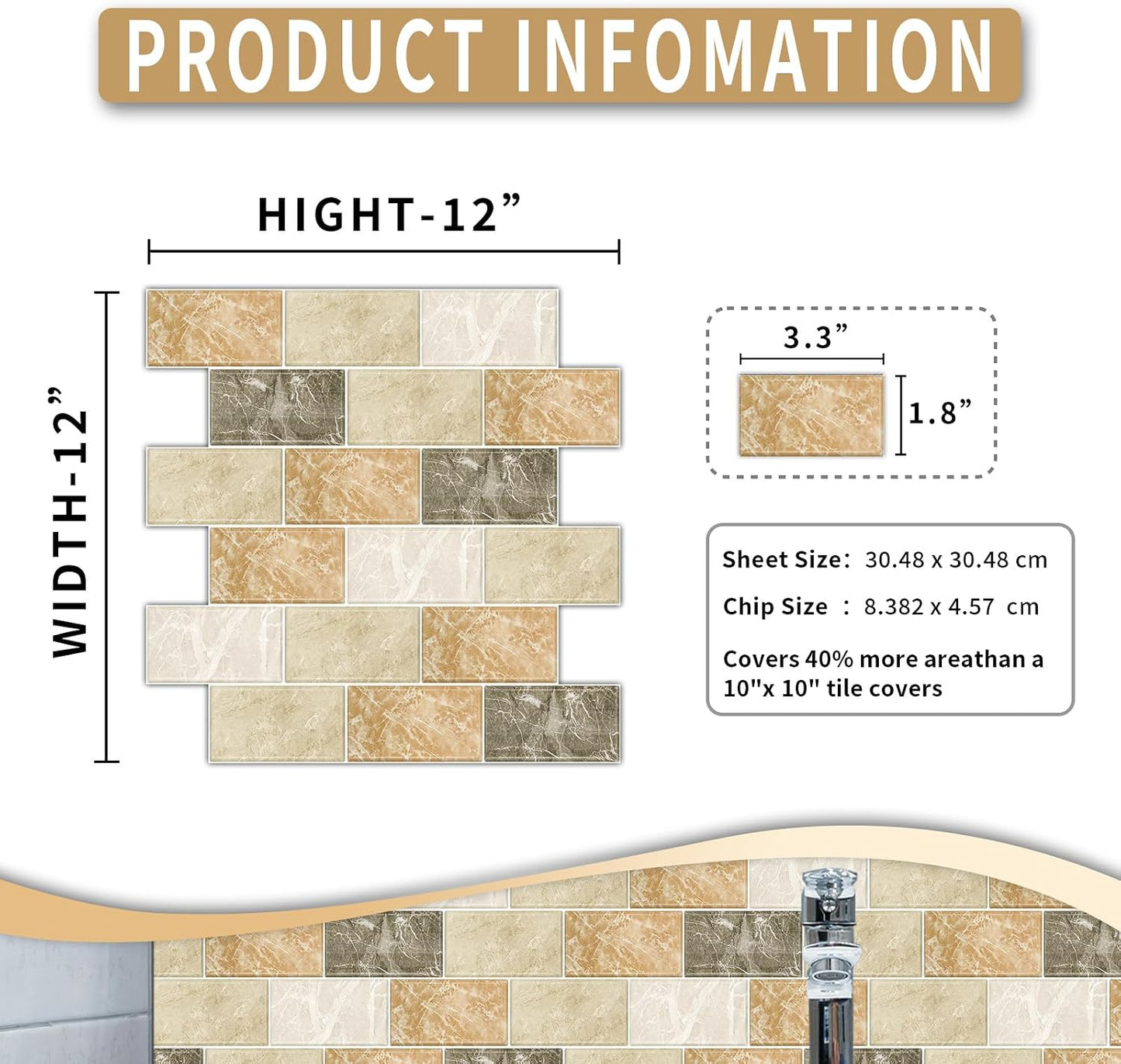 BSABSAQAA 10 Sheets Peel and Stick Backsplash for Kitchen 12"X12" Back Splash Adhesive Subway Wall Tile Sticker for Bathroom on Renter Friendlyn Marble