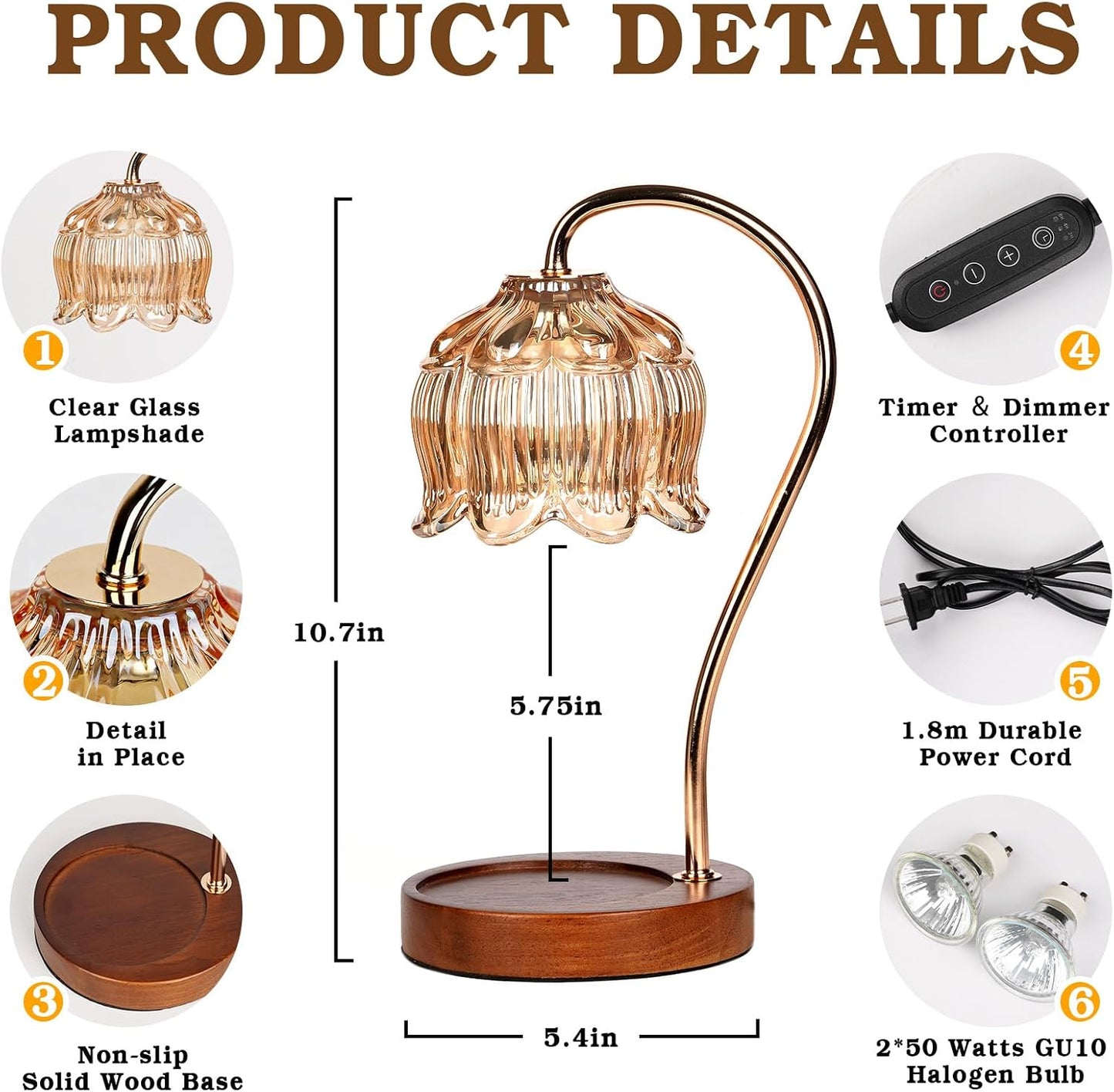 Funistree Flower Candle Warmer Lamp with Timer & Dimmer, Adjustable Height Candle Warmer, Christmas Birthday Gifts for Women Mom, House Warming New Home Decor, Wax Warmer with 2 Bulbs for Jar Candles