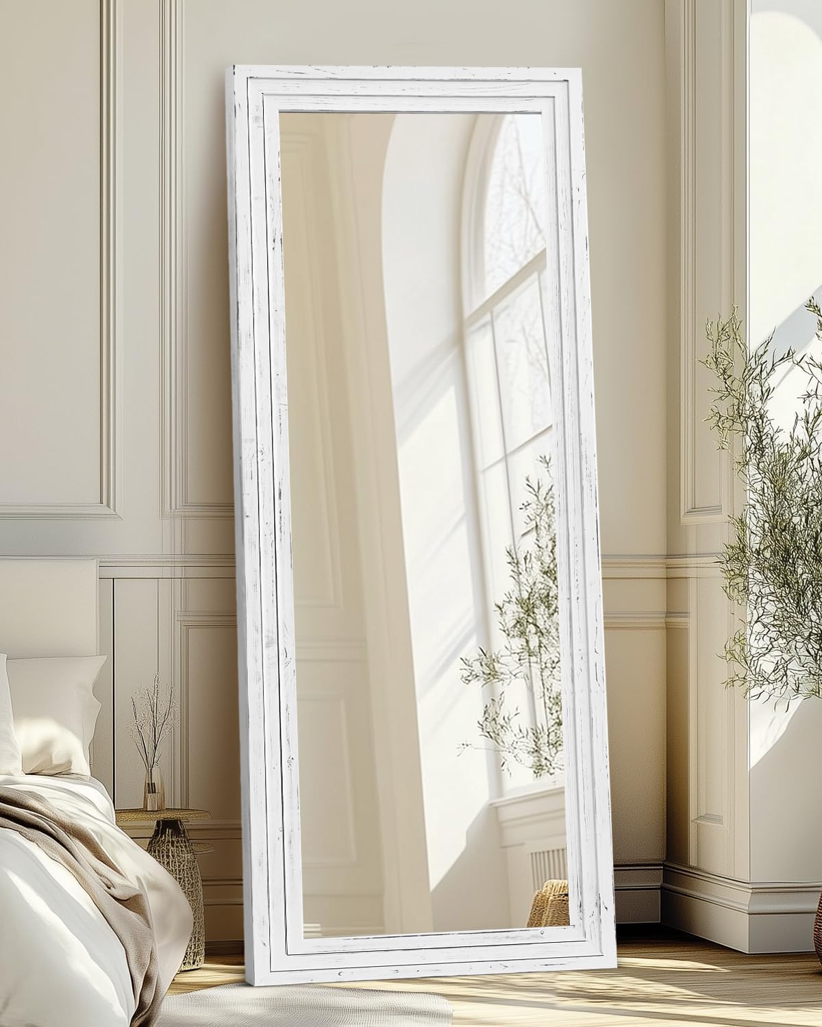 Full Length Mirror 65"x22" with Stand Solid Wood Frame Floor Large Mirror for Living Room, Bedroom Hanging Standing or Leaning Wall-Mounted, New Black