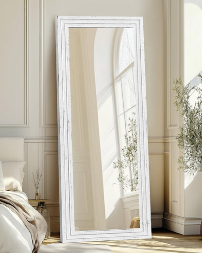 Full Length Mirror 65"x22" with Stand Solid Wood Frame Floor Large Mirror for Living Room, Bedroom Hanging Standing or Leaning Wall-Mounted, New Black