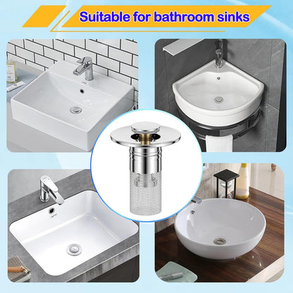 Bathroom Sink Drain Strainer, Pop-up Sink Stopper Hair Catcher with Removable Stainless Steel Filter Basket,Universal Drain Plug Filter Replacement for Bathroom Shower Sink Stopper(2Pcs)