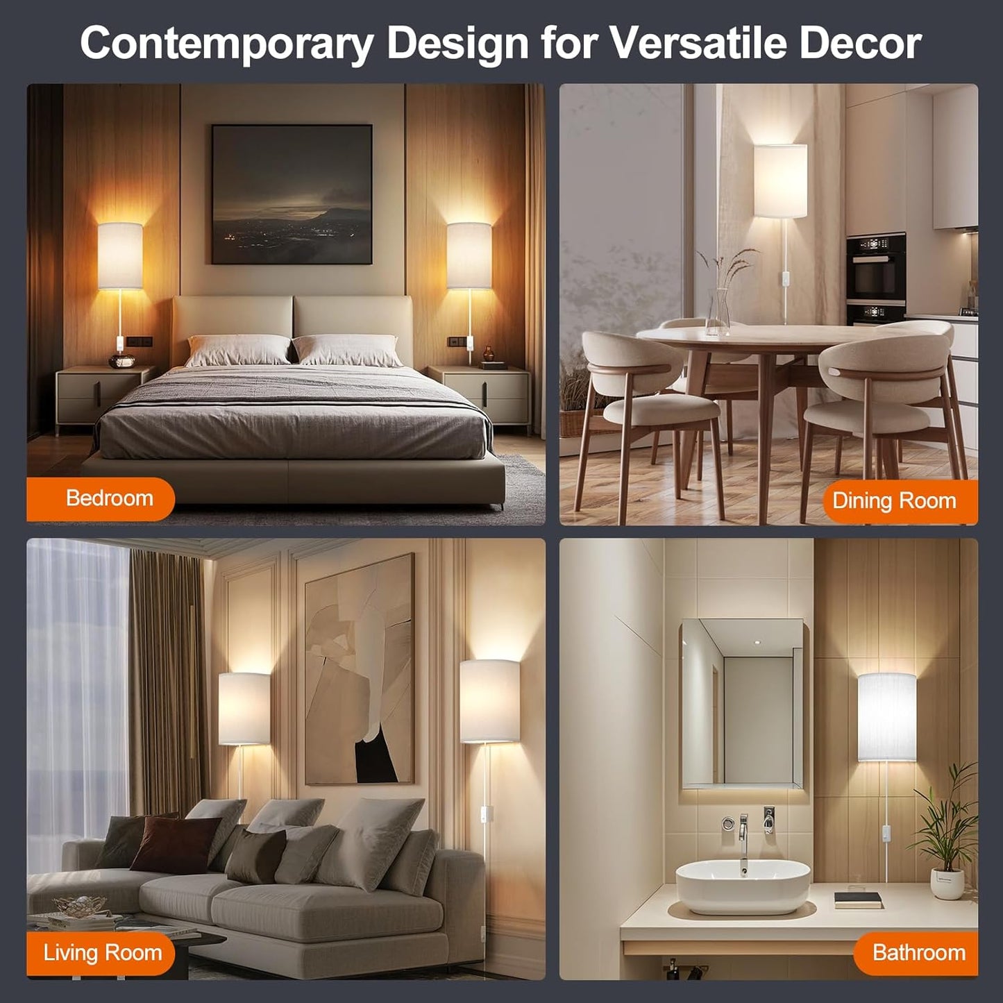 Battery Operated Wall Sconce Set of Two: 10000mAh Wireless Wall Light with Rechargeable Magnetic Bulb - Dimmable Wall Lamp with 7 RGB Colors - Linen Shade Sconces with Remote for Bedroom Living Room