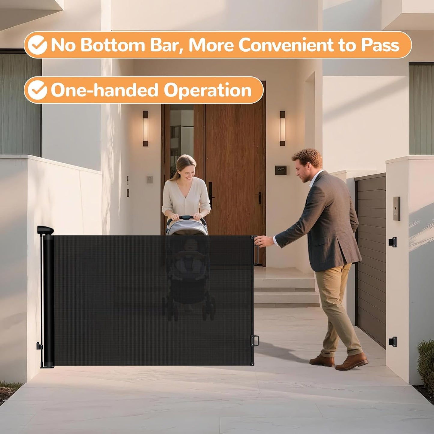 Retractable Baby Gate for Stairs & Doorways, 34" Tall Extends to 55" Wide, Mesh Baby & Pet Gate with Anti-Crawling Hook, Safety Gate for Toddlers, Doorways, Hallways, Indoor, Black