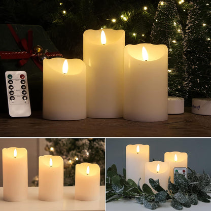 LUSHARBOR Flameless Candles with Remote, 3 Pack Battery Operated Candles Flickering Real Wax LED Fake Pillar Candles with Timer for Wedding Home Party, White