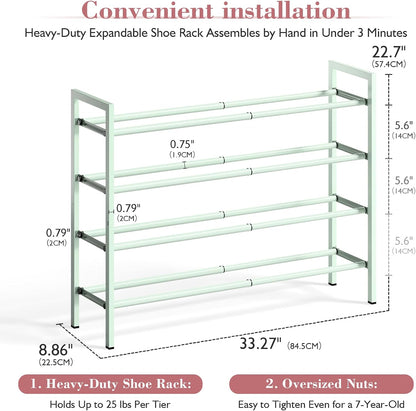 Bumusty 3-Tier Expandable Shoe Rack for Closet, 18“-33” Adjustable Shoe Rack for Small Space, Small Shoe Organizer for Front Door, Sturdy Metal, Black