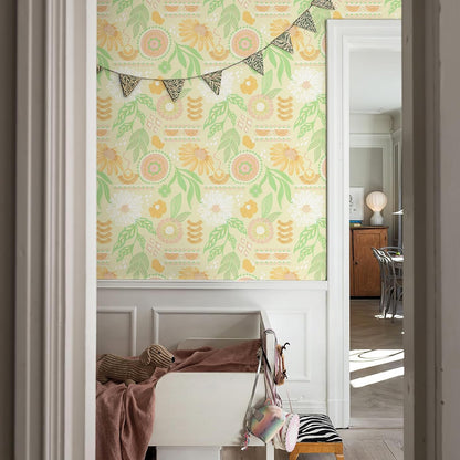Simon&Siff Boho Peel and Stick Wallpaper, 17.3" x 80" Sun Floral Retro Contact Paper Removable Self Adhesive Wall Paper for Cabinets Furniture Bedroom Nursery Bathroom Renter Friendly DIY Decor