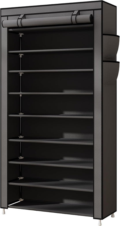 Laiensia 9-Tier Vertical Shoe Rack Organizer, Space Saving Shoe Storage Organizer, Non-Woven Cover Shoe Shelf Holds 36-45 Pairs for Bedroom, Hallway, Closet Entryway, Black