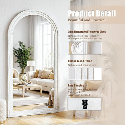 30"x71" Full Length Mirror Solid Wood Frame, Arched Floor Mirror Full Length with Stand, Room Decor Big Full Body Mirror with HD Tempered Glass for Bedroom, Living Room, Walnut Wood