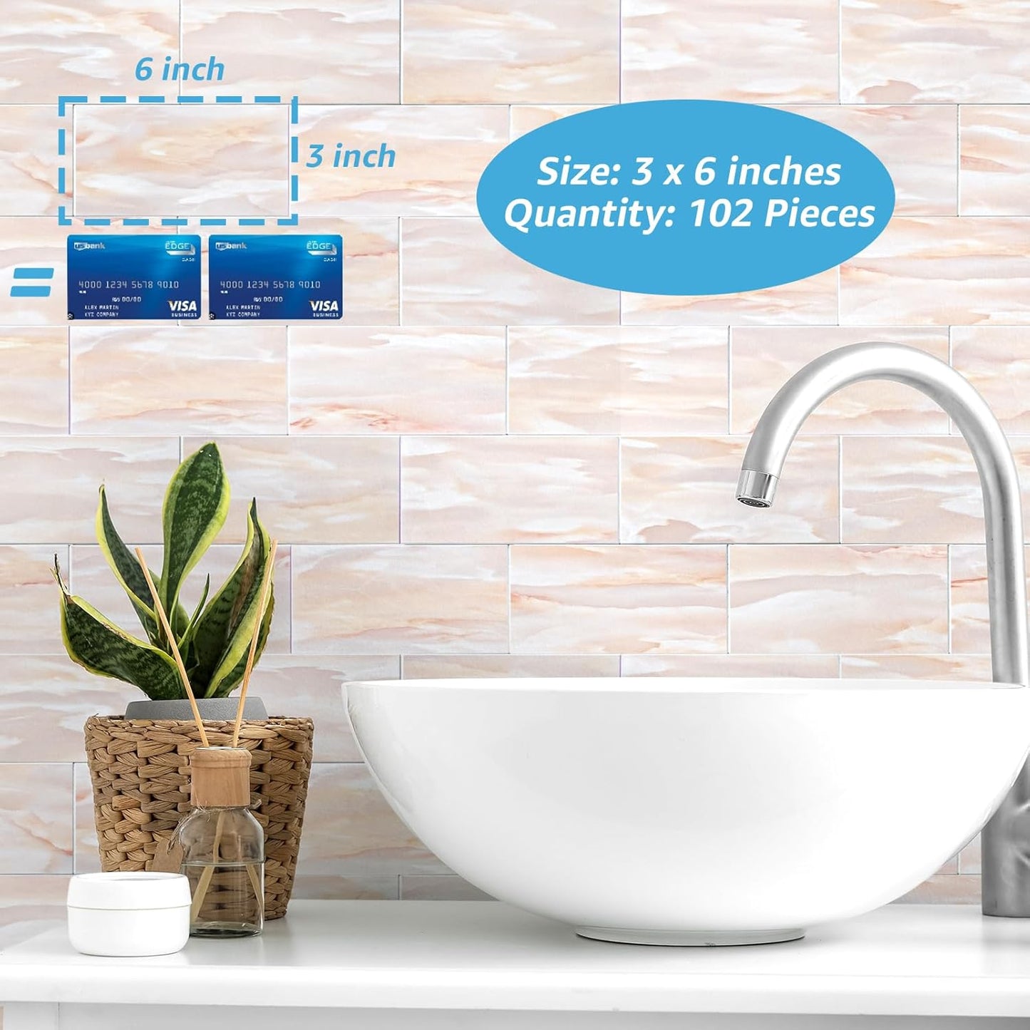 Art3d 102-Piece Peel and Stick Wall Tile for Kitchen Backsplash, Bathroom, Fireplace, 3in. × 6in. Stick on Subway Tile, Glossy White