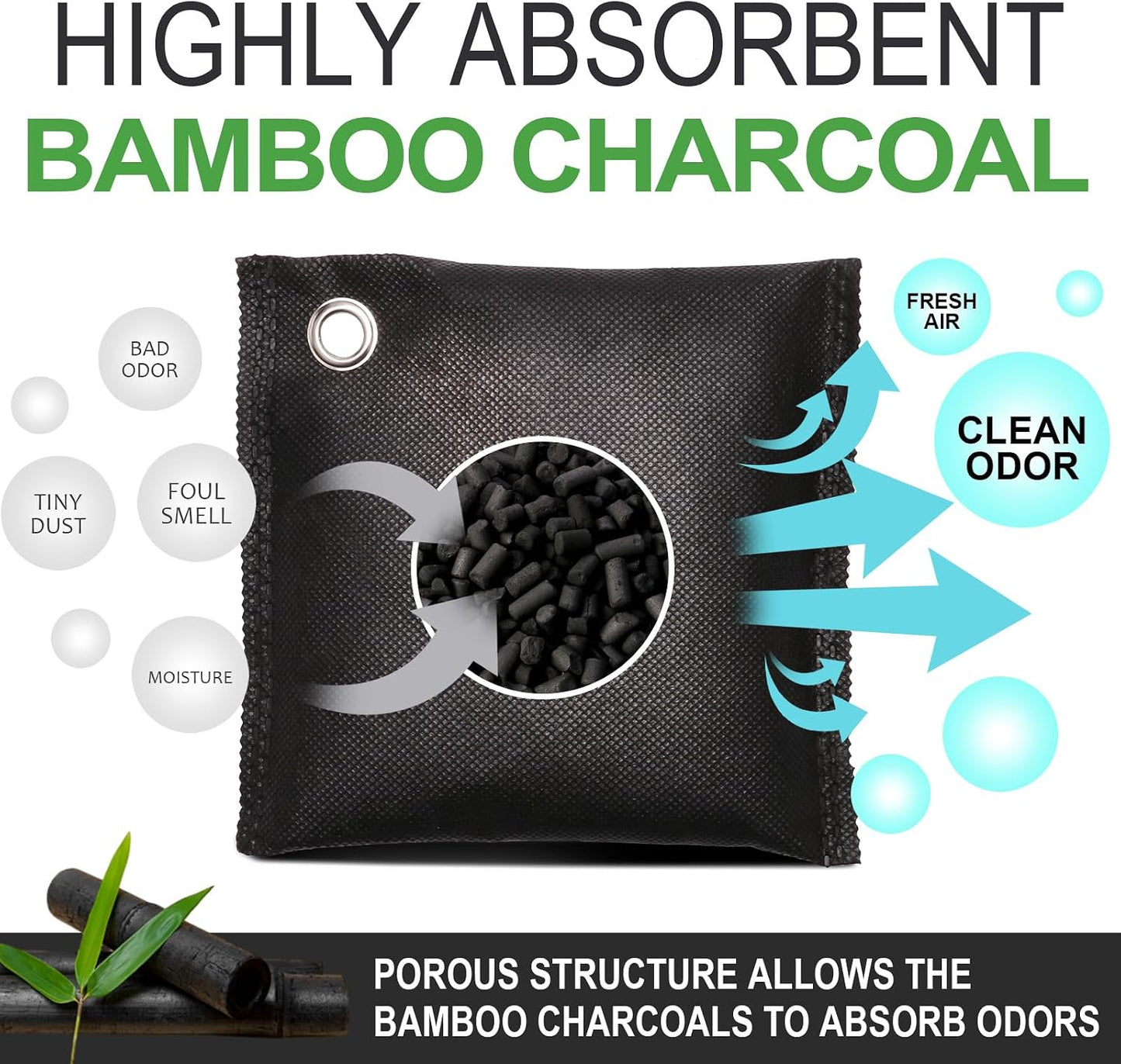 Activated charcoal deodorizer (11 x 100g), bamboo charcoal air purification bags, suitable for dehumidifying, home, refrigerator, shoes, pets, wardrobe, car air freshener deodorant bags.